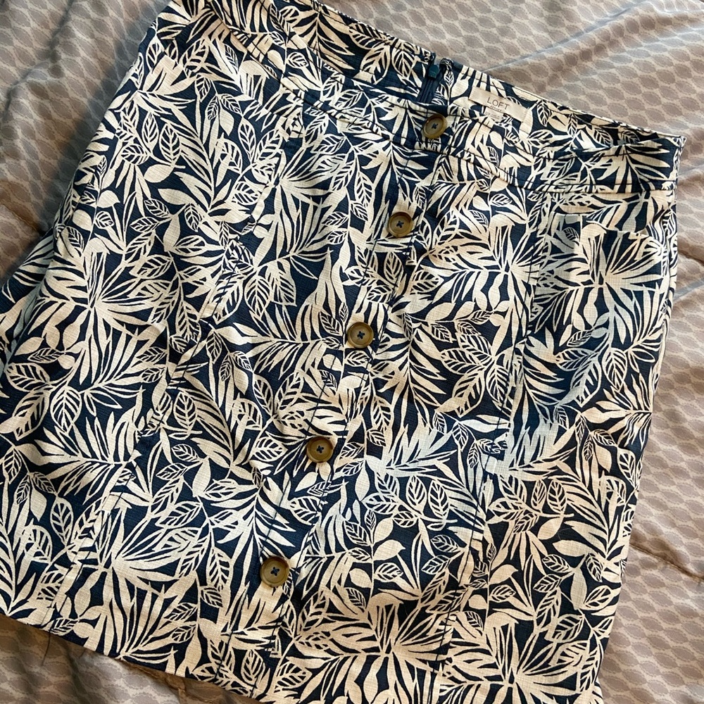 Loft Tropical Print Button Front Skirt